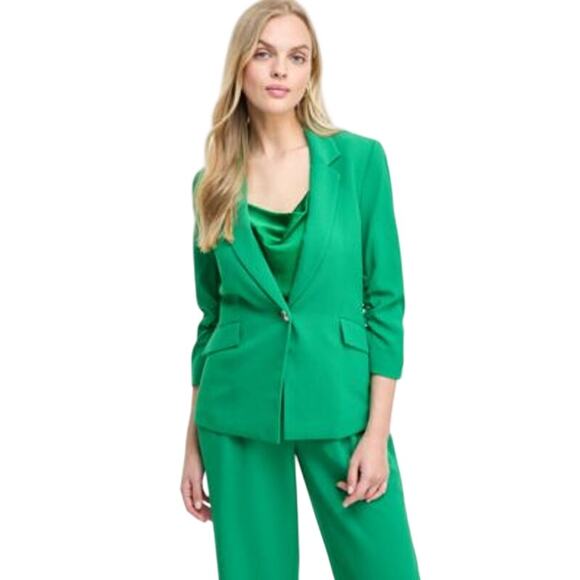 Bar III Women's Ruched-Sleeve One-Button Blazer Jacket in Green Chili